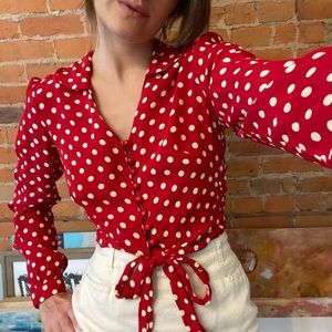 Seamstress of Bloomsbury Clarice Blouse in Red with White Polka Dot UK 8